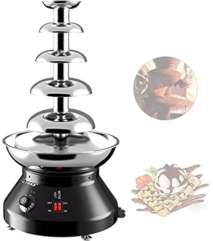 Fontaine électrique à fondue au chocolat à 5 couches, machine chauffante à fondre au chocolat en acier inoxydable, grande capacité de 7 livres, facile à assembler, pour fête et mariage (noir)