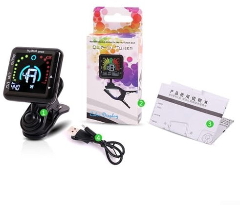 Besshepplo Accordeur de guitare à double LED à clipser pour ukulélé, mandoline, banjo, basse, violon, guitare, trompette, instruments