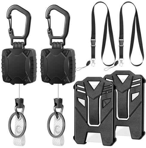 2 Pack Heavy Duty Retractable Keychain, with 28.3 Steel Cord, 2 PCS ID Badge Holder and 2 PCS Detachable Lanyard Strap for Name Card
