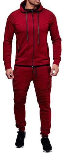 QUNERY Trainingsanzug Herren Langarm Jogginganzug Sweatjacke Herren Freizeitanzug 2-Teilige Sportanzug für Outdoor-Aktivitäten und tägliches Tragen Weinrot XL