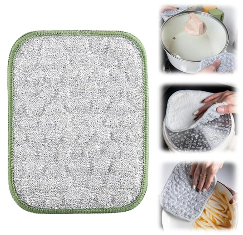 Paño de cocina de dos caras de alambre, esponja de lana de acero resistente a los arañazos para mojado y seco, paños reutilizables, raspador de ollas de acero inoxidable, esponja de acero lavable