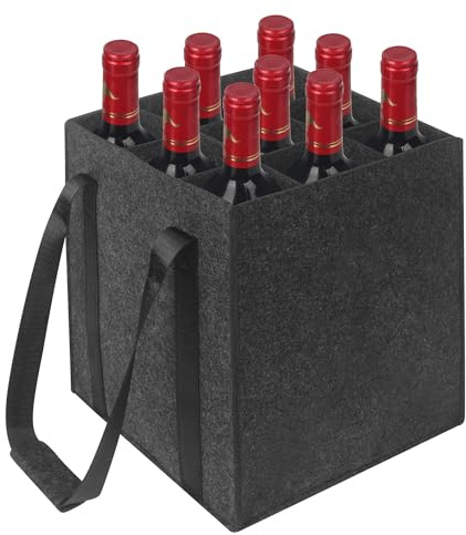 ACOMTUO Flaschenträger 9 Flaschen, Filz Flaschentasche, Bierträger, Wiederverwendbare Männerhandtasche, Flaschen Tasche Getränketasche für Wasserflaschen, Wein, Schwarz (9 Felder)