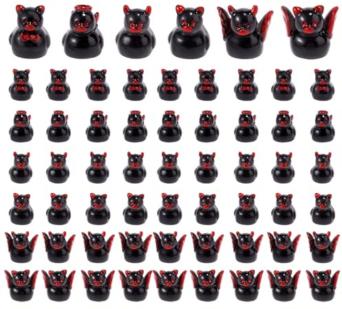 Lyreh 60pcs Mini Demon Ducks, 6 Styles Novelty Halloween Miniatures Decor Tiny Small Resin Devil Duck Figure Figurine Ornament for Home Garden Yard and Themed Party (Black)