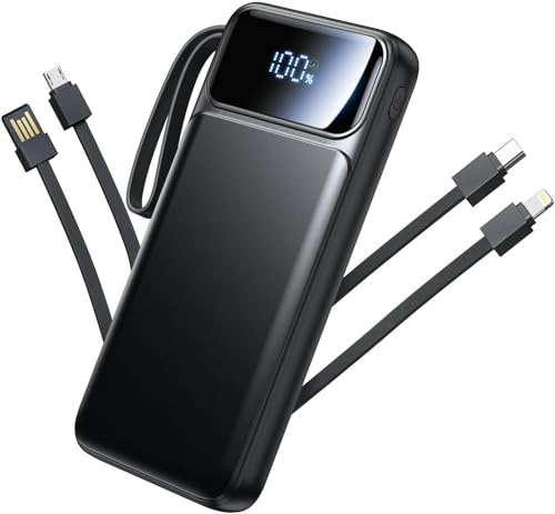 Power Bank 10000mAh, 22.5W Fast Charging Portable Charger Built-in 4 Cables