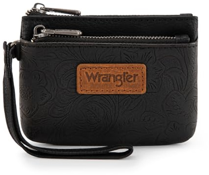 Wrangler Coin Purse for Women RFID-blocking Floral Embossed Change Pouch Wristlet Wallet Lightweight Portable Wallets Black