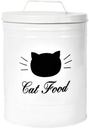 LOVIVER Dog Treat Storage Container Dog Cookie Jar Biscuit Tin Covenient Sturdy Iron Dogs Food Bin Pet Treats Container for Dogs Cats, White