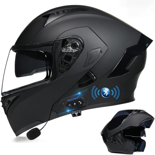 Motorcycle Modular Helmet with Bluetooth Full Face Flip Up Motorbike Helmet ECE Approved Crash Helmets Built-in Dual Speaker Microphone for Adult Men Women(C6,L(59~60cm))