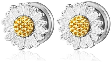 RDSGYZ 2Pcs Men Women Tunnels Gauges Set Pretty, Chrysanthemum Flower Ear Stretching Kit Starter Silver Tapers Plugs Stainless Steel 00G(10mm)