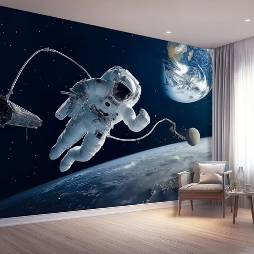 Fototapete Fantasie Vlies Tapeten 400 x 280 cm, Wandtapete Wohnzimmer Schlafzimmer Küche Dekoration Concealer, Blau Astronaut Planet