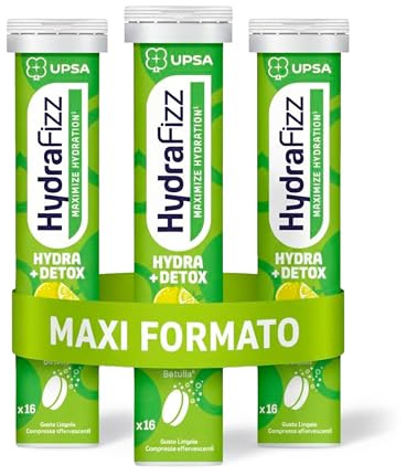 UPSA Hydrafizz Detox, 48 Compresse Effervescenti, Integratore Alimentare con Elettroliti, Carciofo, Zenzero e Vitamina C, Gusto Limone, Idratazione e Depurazione, Aiuta a Ridurre Stanchezza
