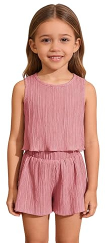 Niñas Conjuntos de Ropa Verano Camiseta sin Mangas y Pantalones Sueltos Traje Casual Cortos Moda Festiva bebé niña Dos Piezas 7031 Primavera#G