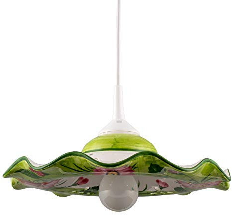 Helios Leuchten 207051 kleine Küchenlampe Keramiklampe weiss-grün | Pendellampe Pendelleuchte aus Keramik | handbemalte Keramikleuchte | Esstisch Hängelampe 1 x E27