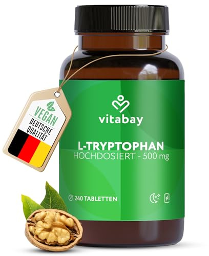 Vitabay - amminoacidi essenziali di L triptofano 500 mg 240 compresse | vegane ad alto dosaggio - integratore - 1 compressa al giorno - serotonina