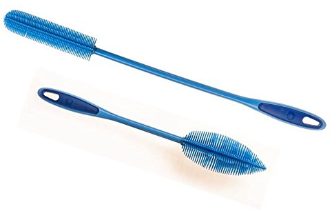 Kochblume Flaschenbürste 36cm & Flaschenbürste Slim 2er Set | Premium-Silikon & BPA frei| Hitzbeständig | Spülmaschinenfest | Von schmalen Öffnungen bis zu Thermoskannen & Karaffen | Farbe: blau