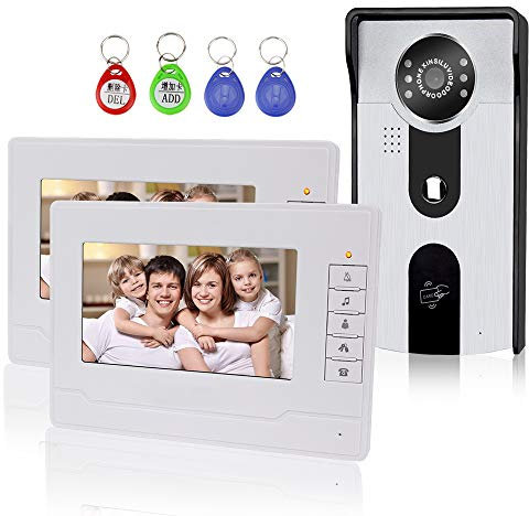 KDL 7” Video Doorbell Door Phone Intercom System RFID Access Control with Two-Way Audio/IR Night Vision/Multi Ring/Color HD Camera Monitor for Home Security (2 Monitors)