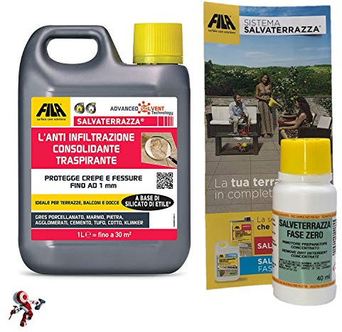 Fila Salvaterraza 1 l con Fila Salvaterrazza Fasezero 40 ml impermeabilizante protector protección protección protección fila consolidante anti infiltración