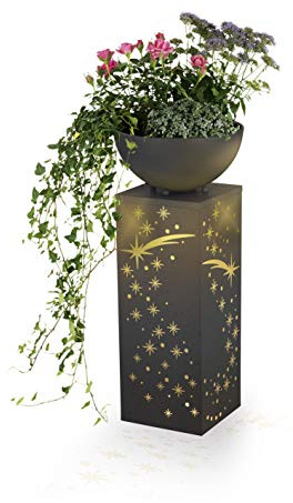 EASYmaxx LED- Dekosäule mit Abnehmbarer Pflanzschale | für den Innen- und Außenbereich geeignet | Integrierte Timerfunktion | Sternschnuppen Beton-Optik [59cm]
