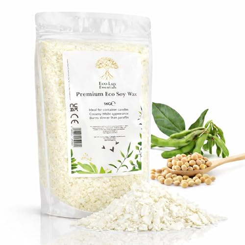 Eco-Lux Essentials 1 kg premium eko sojavax, vitt, veganskt, har inte testats på djur, 100% naturligt sojavax (1 kg)