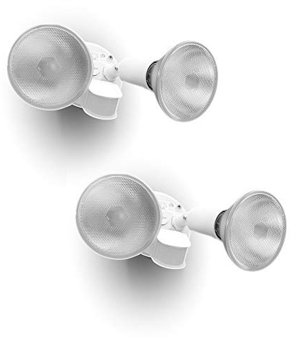 LUTEC 2 Packs 300 Watt Halogen Motion Activated Integrated Dual-Head Floodlight Outdoor, Waterproof Exterior Security Wall Light for Patio, Garden, Yard, White