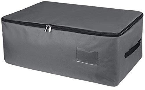 IHOMAGIC Bolsas de Almacenaje Bajo la Cama con Asa, Plegable Bolsa de Almacenamiento de Ropa Gran Capacidad - Debajo Cama Organizador de Edredones, Manta 56x35x25cm (49L, Gris Oscuro)