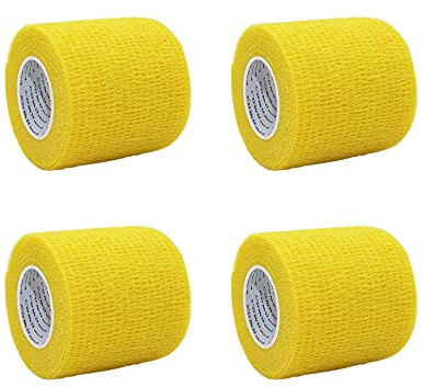 Zoyay Selbstklebende Bandage Dog Hufverband Erste Hilfe Pet Verbandsmaterial Veterinärverband Tierische Bandagens Atmungsaktiv Sport Wrap Haftbandage-Gelb (4 Rollen)_7,5 cm * 4,5m