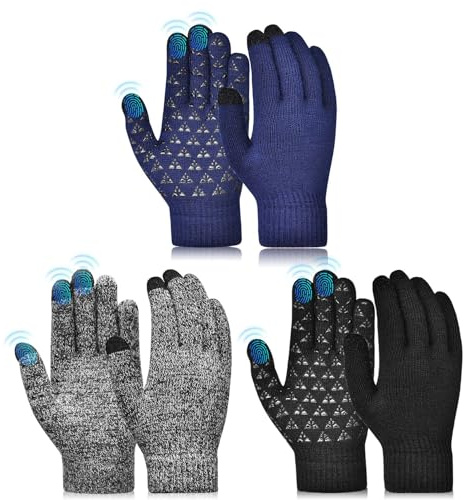 AOPOW Kids Gloves Boys Winter Mittens - Magic Stretchy Touchscreen Girls Thermal Knitted Cotton Glove for 6-8 Years Old Children Warm Riding Cycling Bike Outdoors Sports / 3 Pairs M