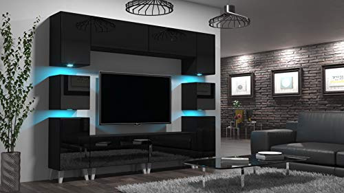 Furnitech Floks N35 AN35-HG18-B1 - Armadio da soggiorno moderno (LED RGB, 16 colori, 1A con piedini)