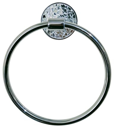 EagleWiz Crushed Glass Towel Ring Silver Diamante Towel Holder Excellent Cracked Glass Chrome Finish Wall holder Bathroom Accessory with General Wall Fittings