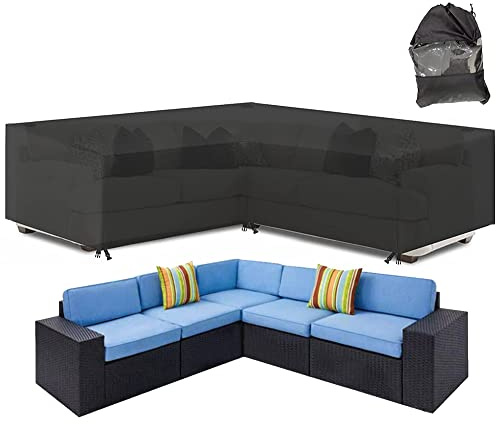 Skyour Patio Furniture Sectional Couch Sofa Cover Weatherproof Heavy Duty 420D Oxford Outdoor L Shaped Sectional Garden Rattan Corner Sofa Furniture Protector Covers Black (V-Shape: 84x84in)