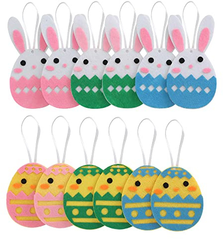 TRIXES 12 decorazioni feltro Pasqua coniglietti | Ideale per ghirlande, centrotavola, alberi, caccia alle uova, feste e decorazioni primaverili