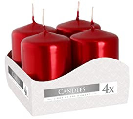 Nipter Bougies votives Bougies de l'Avent rouges métallisées, diamètre 3,5 cm, hauteur 6 cm, inodore, durée de combustion 7h, lot de 8 pièces (2 boîtes)