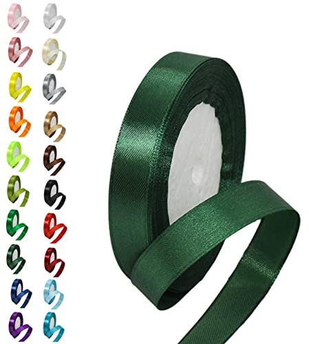 Dark Green Ribbon - 22M Polyester Satin - Thick, Double Sided - Perfect for Gift Crafting, Bouquets, Cake & Wedding Decor