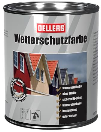 OELLERS Wetterschutzfarbe wasserbasierter Holzlack, 1L, RAL 8011 Nussbraun, farbige Holzbeschichtung, 3in1 Grundierung + Deckanstrich + UV-Schutz für Innen und Außen, auch für Metall geeignet