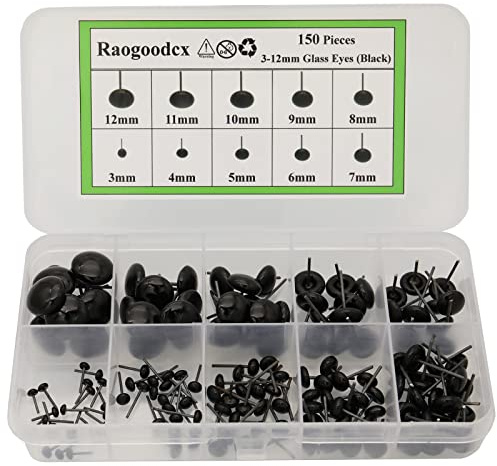 Raogoodcx Nadelfilzaugen, Mini-Glas, schwarze Augen, Set für Spielzeug, Teddypuppen, Puppen, Wollfilzen, Basteln, 150 Stück