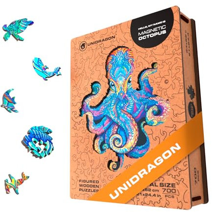 UNIDRAGON Original Holzpuzzle — Magnetischer Oktopus, 700 Teile, Royal Größe 54 x 62 Zoll (21 x 24.4 cm) Schöne Geschenkverpackung, Einzigartige Form Erwachsene und