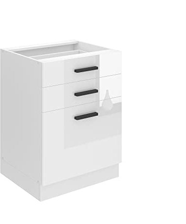 Belini Unterschrank Küche, Küchenunterschrank 60 cm Breite. SDSZ Küchenunterschrank ohne Arbeitsplatte. Küchenschrank mit Schubladen, Weiß Hochglanz