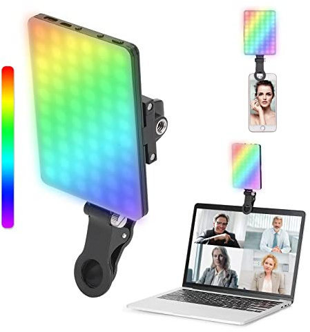 Newmowa RGB LED Video Light for iPhone/Tablet/Laptop, 360° Full Color CRI95+ Dimmable 2500K-8500K LED Panel Light, 2000mAh Rechargeable Portable Light for Selfie, Makeup, Video Conference