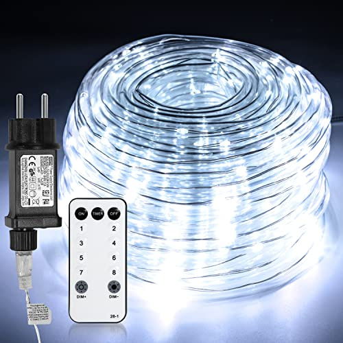 Herrselsam LED Lichterschlauch 20M LED Schlauch IP65 Wasserdicht mit Fernbedienung und 8 Modi Dekorative Lichterkette Kaltweiß Helligkeit Dimmbar für Außen Innen