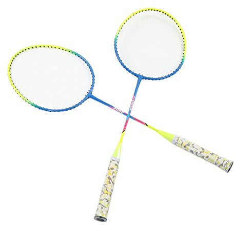 Wakects Badmintonschläger Sport 2er Set,Leichtgewicht Federballschläger Einteilige Ferrolegierung Badminton Racket mit NylonGriff und Schlägertasche für Anfänger,Gelb K2058