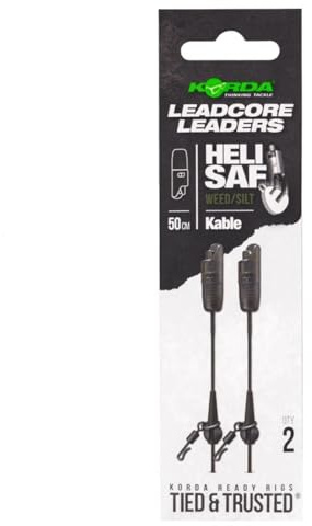 KORDA Kable Leadcore Leader Heli Safe, Fertiggebundenes Vorfach mit Mini Heli Safe System, Ultimative Sicherheit für Chod & Heli Rigs, 50cm, 2 Stück