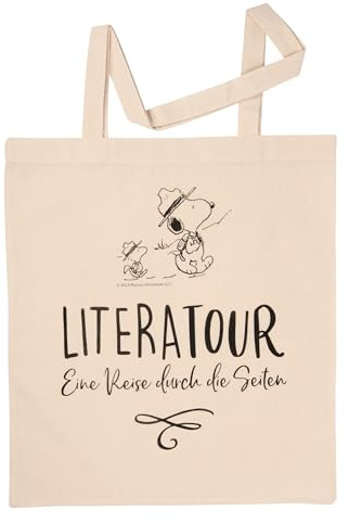 United Labels The Peanuts Snoopy Stoffbeutel - Literatour - Eine Reise durch die Seiten Jutebeutel Tragetasche Baumwolltasche Beige Naturfarben
