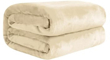 Komfortec Plaid Couverture Polaire Flanelle 450 g/m², Certifié Oeko-Tex Jeté de Canapé 150x200 cm, Flanelle Doux et Chaude, Fourrure Chaud et Doux en Peluche, Beige