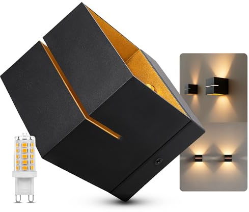 SSC-LUXon KOURA Wandleuchte Innen schwarz mit Lichtschlitz - Wandlampe Gold Design Up Down Leuchte inkl. G9 LED Lampe warmweiß