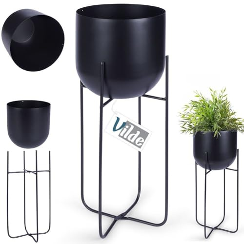 Vilde Cache-pot sur support en métal Noir 16,5 x 42 cm