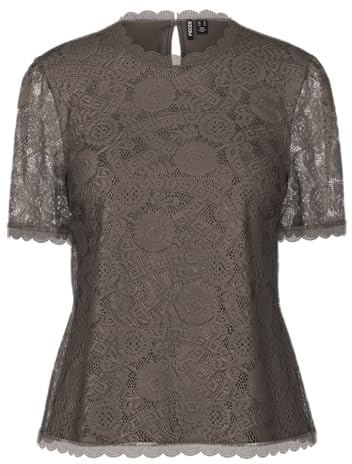 PIECES Damer Pcolline Ss Lace Top Noos kortärmad blus, Morel, S