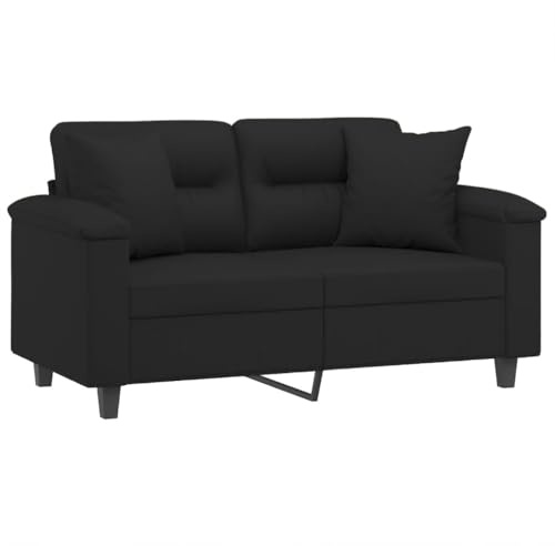 vidaXL Sofa 2 Sitzer, Couch mit Kissen, Liegesofa für Wohnzimmer, Polstersofa Sessel Relaxsofa Loungesofa Relaxcouch, Schwarz Mikrofasergewebe