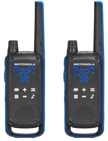 Motorola Solutions, Portable FRS, T802, Talkabout, Two-Way Radios Waterproof IP54 Walkie Talkie Emergency Preparedness, Rechargable, 22 Channel, 35 Mile, Black W/Blue, 2 Pack