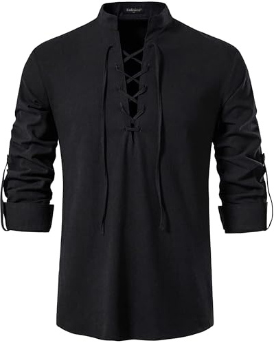 Enlision Mens Linen Shirt Classic Lace Up Long Sleeve Casual Medieval Vintage Costume