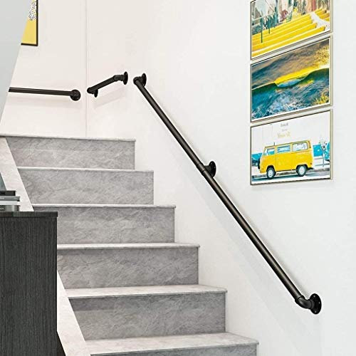 Handlauf für Treppen, Metall-Eisen-Geländer-Handlauf für den Innen- und Außenbereich | Behinderte ältere Wände Treppengeländer Sicherheit rutschfest – schwarzes Wasserrohr-Design (
