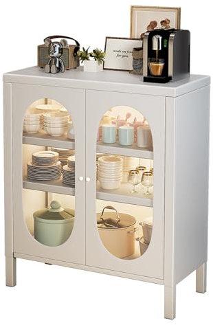 Verstellbare Regale, Sideboard, Buffetschrank, Speisekammer mit Glastüren, moderner Aufbewahrungsschrank für Esszimmer, Wohnzimmer, Küche, 80 x 40 x 120 cm